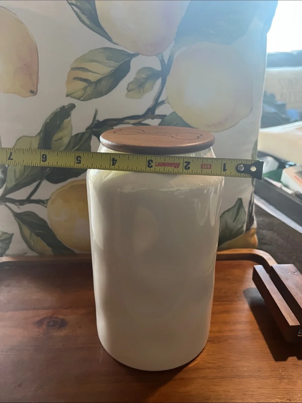 Rae Dunn Cream Ceramic Treat Jar with Wood Lid